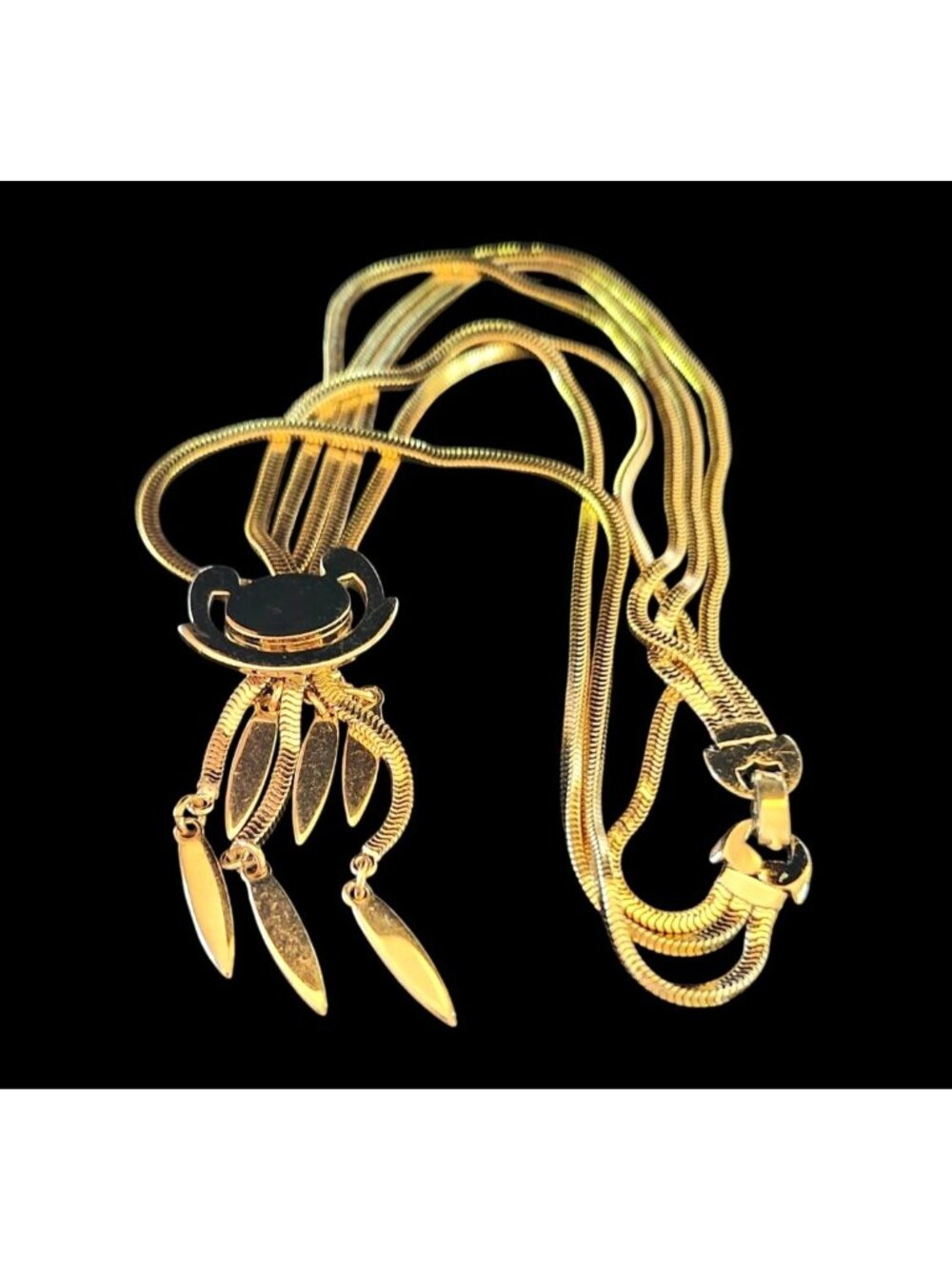 Vintage Monet Gold-Tone Multi-Strand Slide Necklace Tassel Fringes Book Piece
